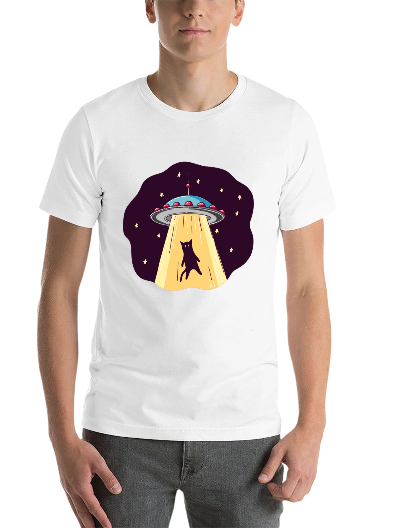 Black Alien Cat Abduction Graphic Tee view 14