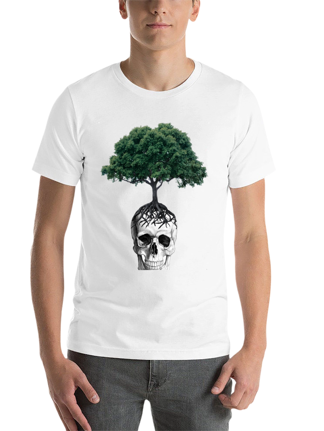Black Skull & Tree Graphic Tee - Dark Humor Style view 14