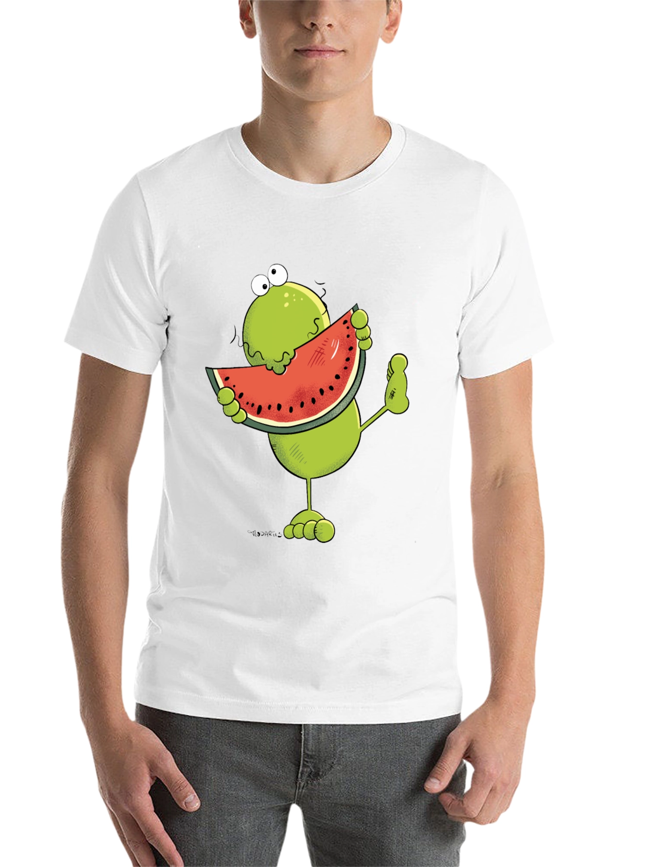 Black Frog Eating Watermelon Funny Graphic T-Shirt view 14