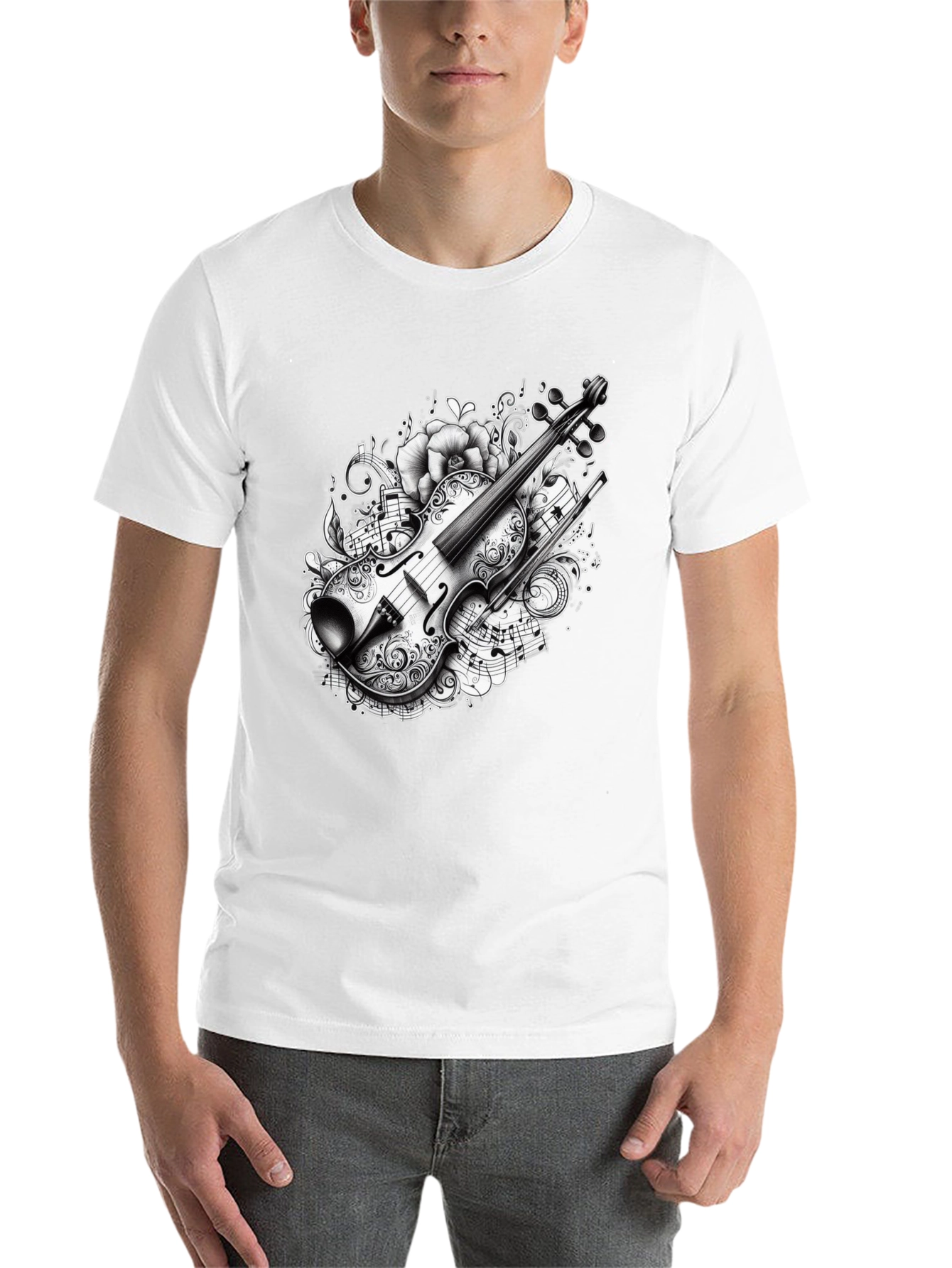 Black Musical Violin Graphic T-Shirt view 14
