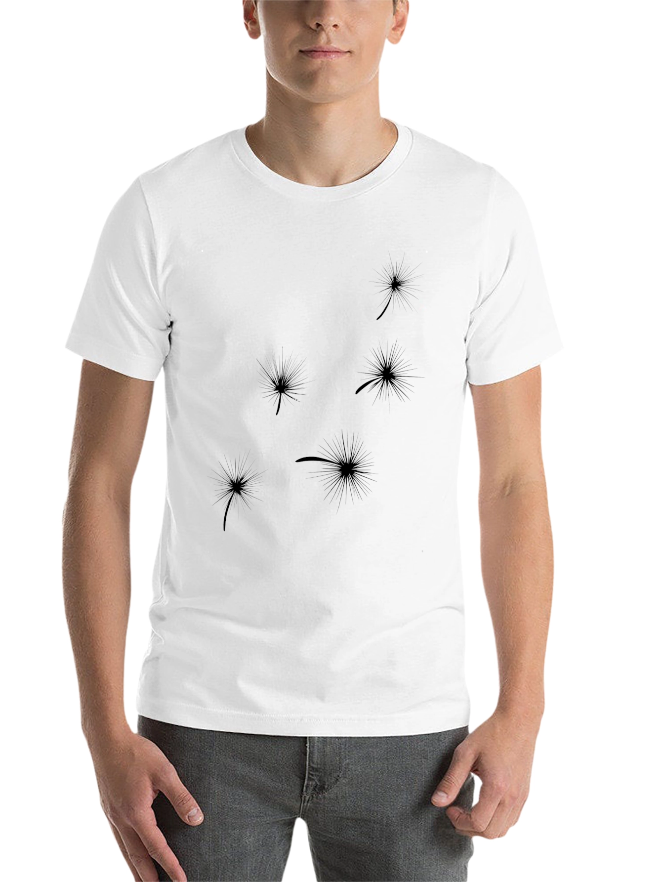 Black Stylish Black Dandelion Print T-Shirt view 14