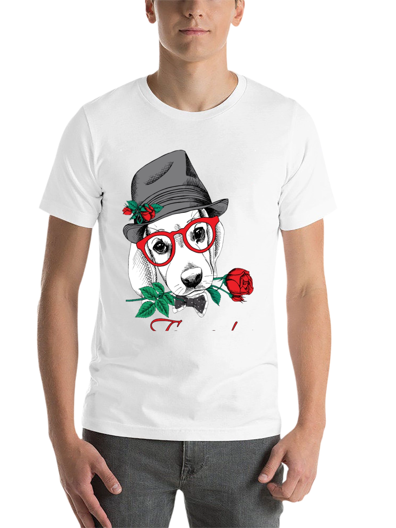 Black Dog with Rose Graphic T-Shirt - Stylish Men's Tee view 14