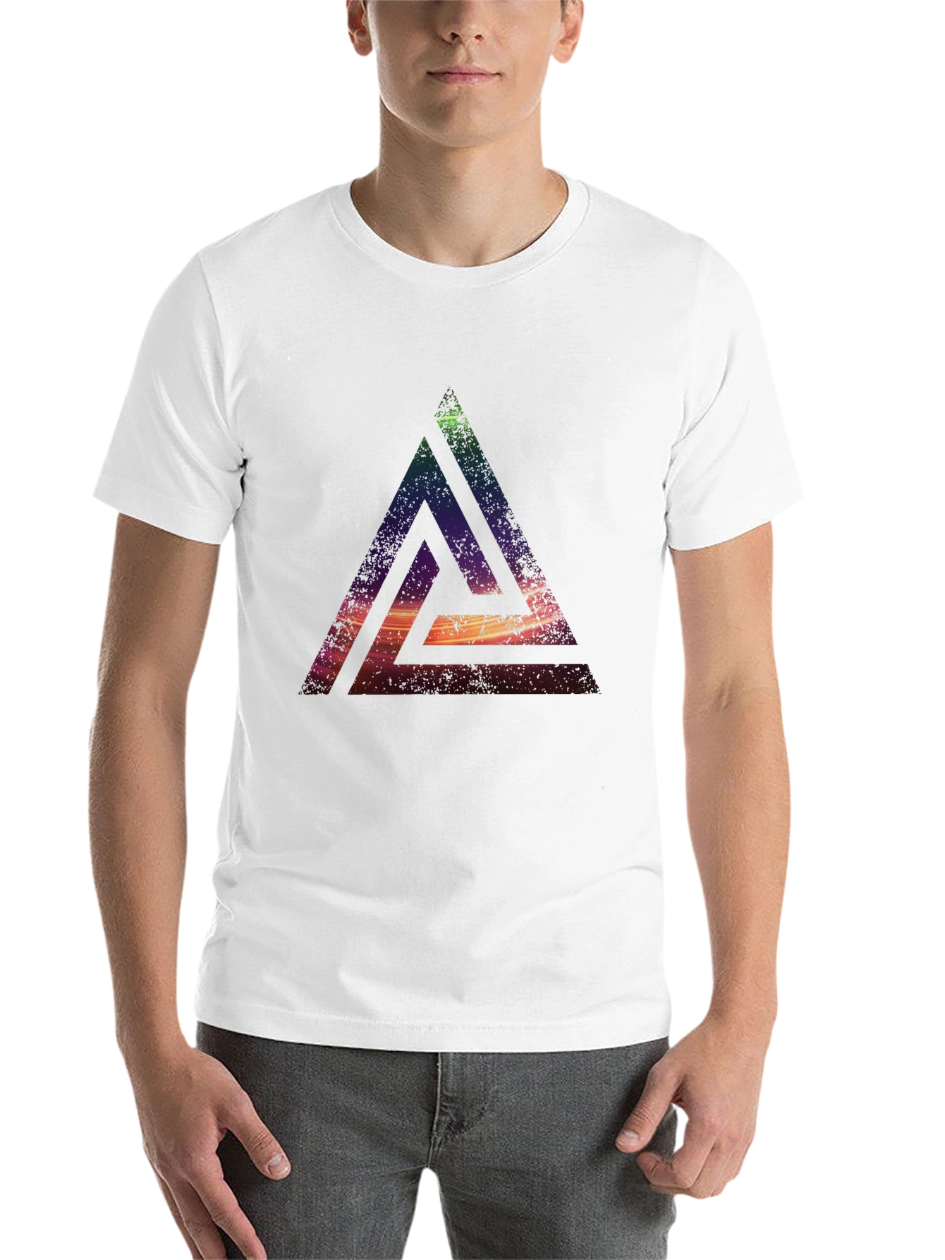 Abstract Triangle Graphic T-Shirt - Casual Black Tee - 14