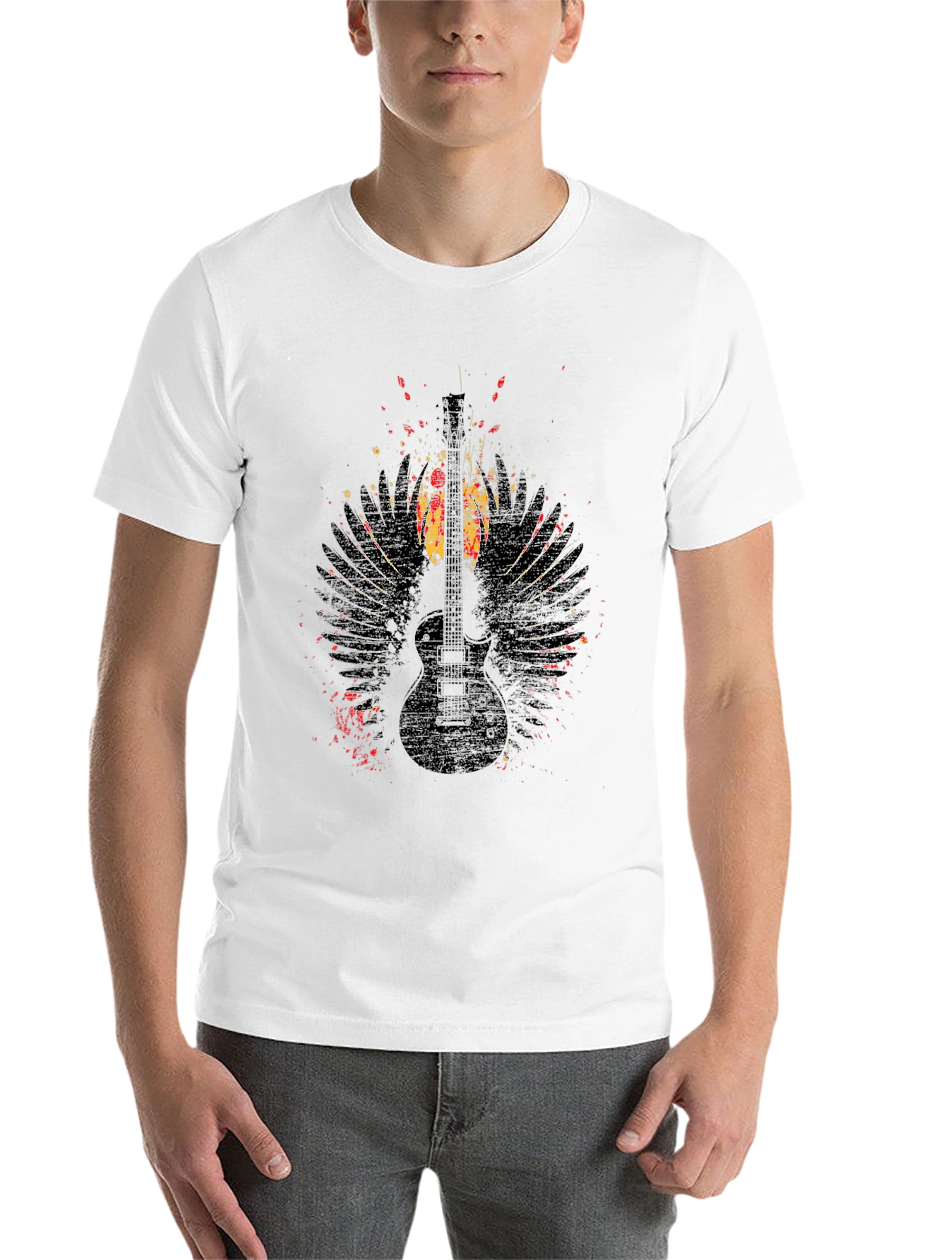 Black Grunge Guitar Wings Graphic Tee - Rock Style Shirt view 14