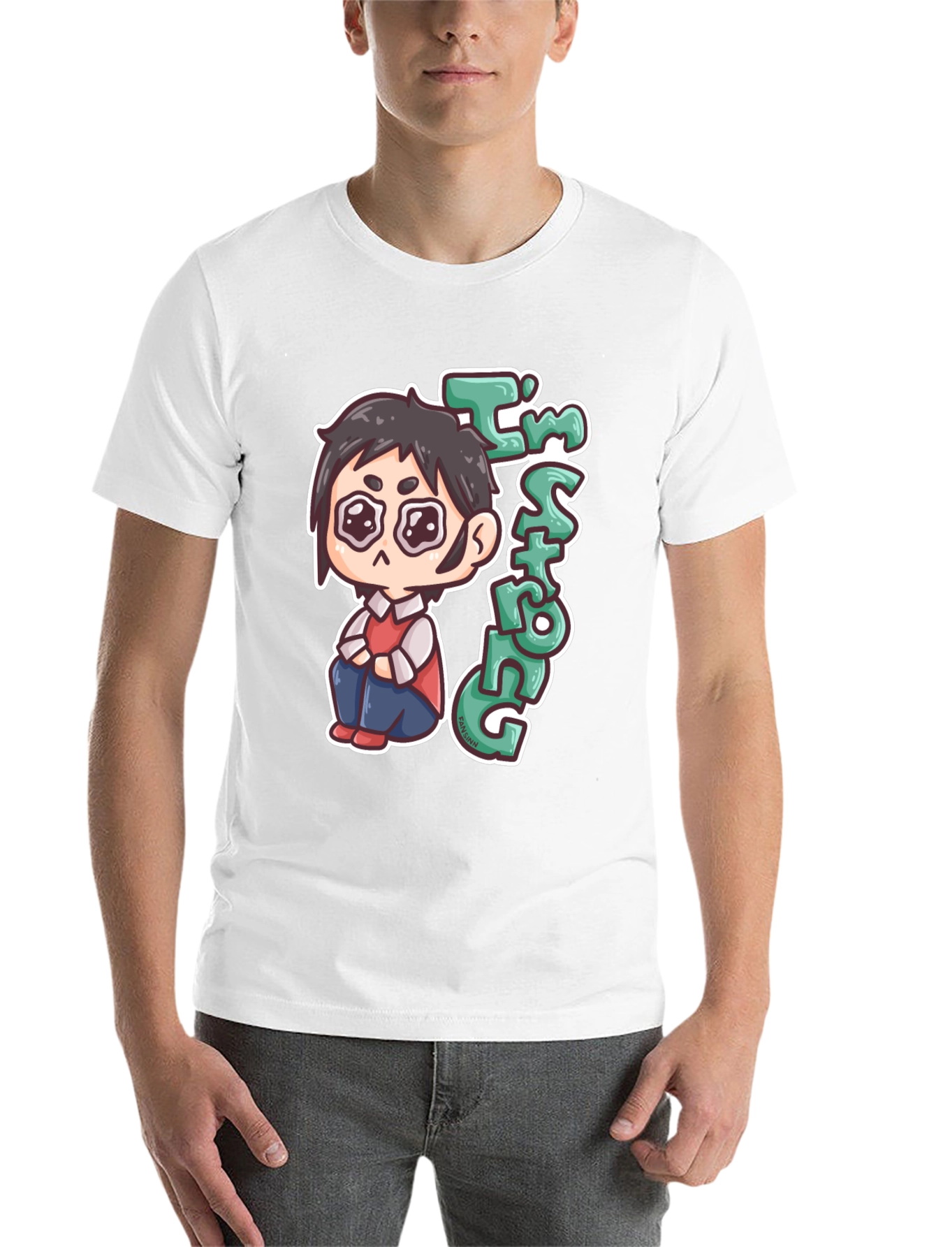Black Chibi Anime "I'm Strong" Graphic Black T-Shirt view 14