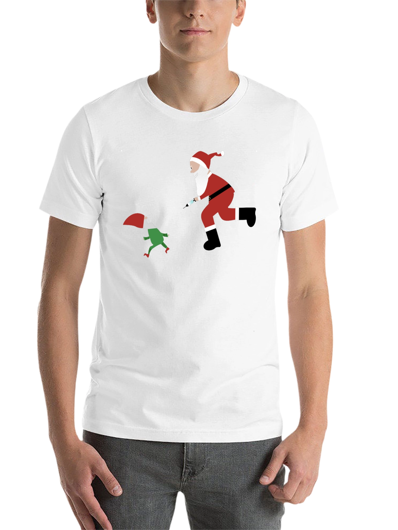 Black Santa Elf Syringe Black T-Shirt view 14