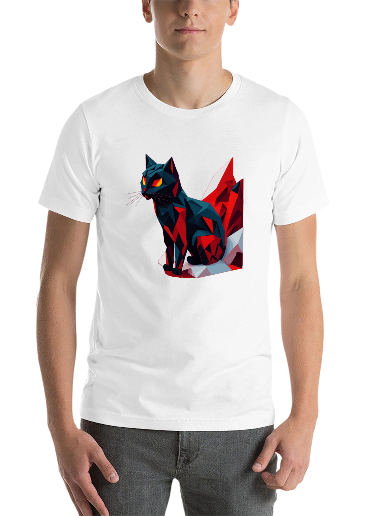 Black Geometric Cat Graphic T-Shirt view 14