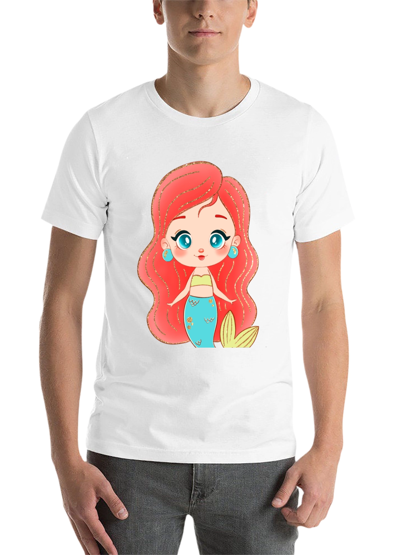 Black Mermaid Cartoon Graphic Black T-Shirt view 14