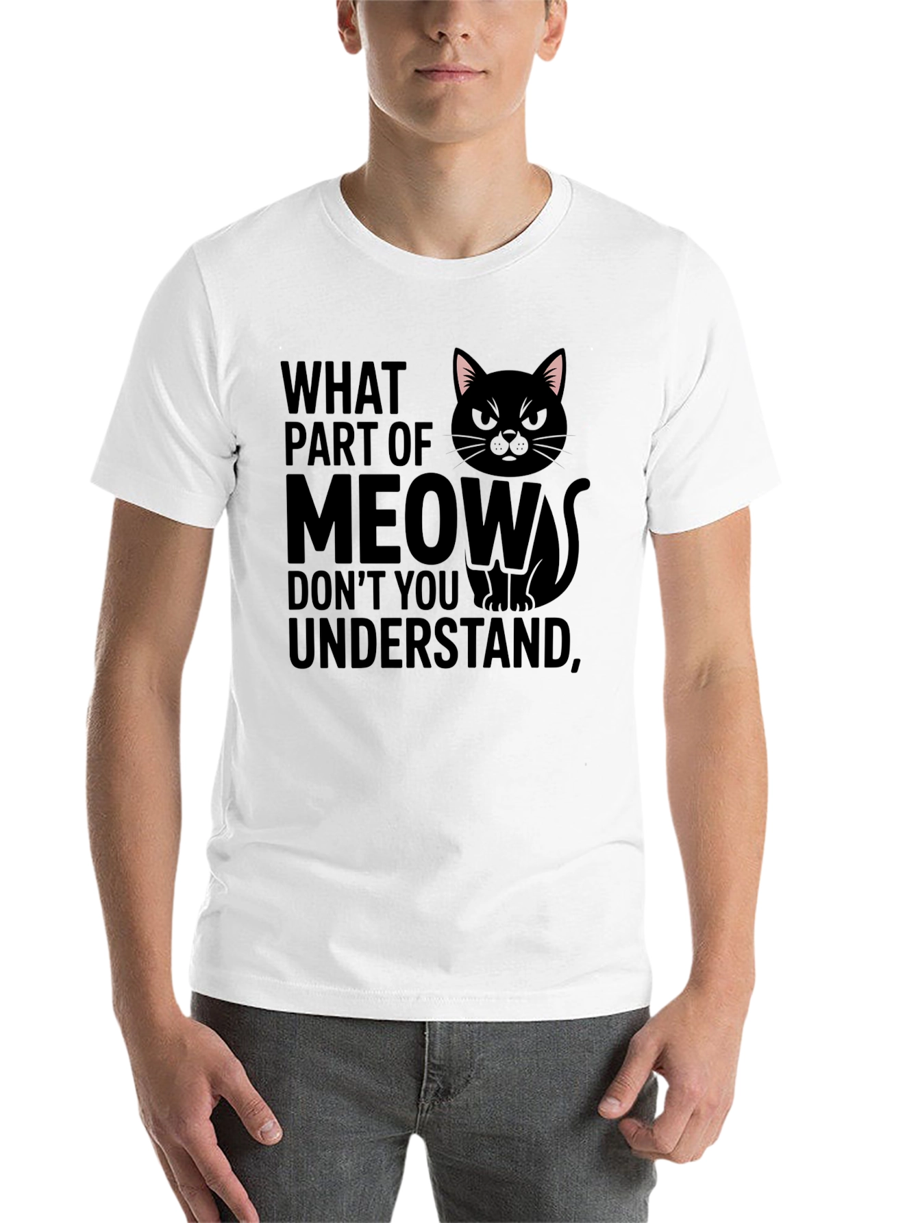 Black Funny Cat Meow Graphic T-Shirt view 14