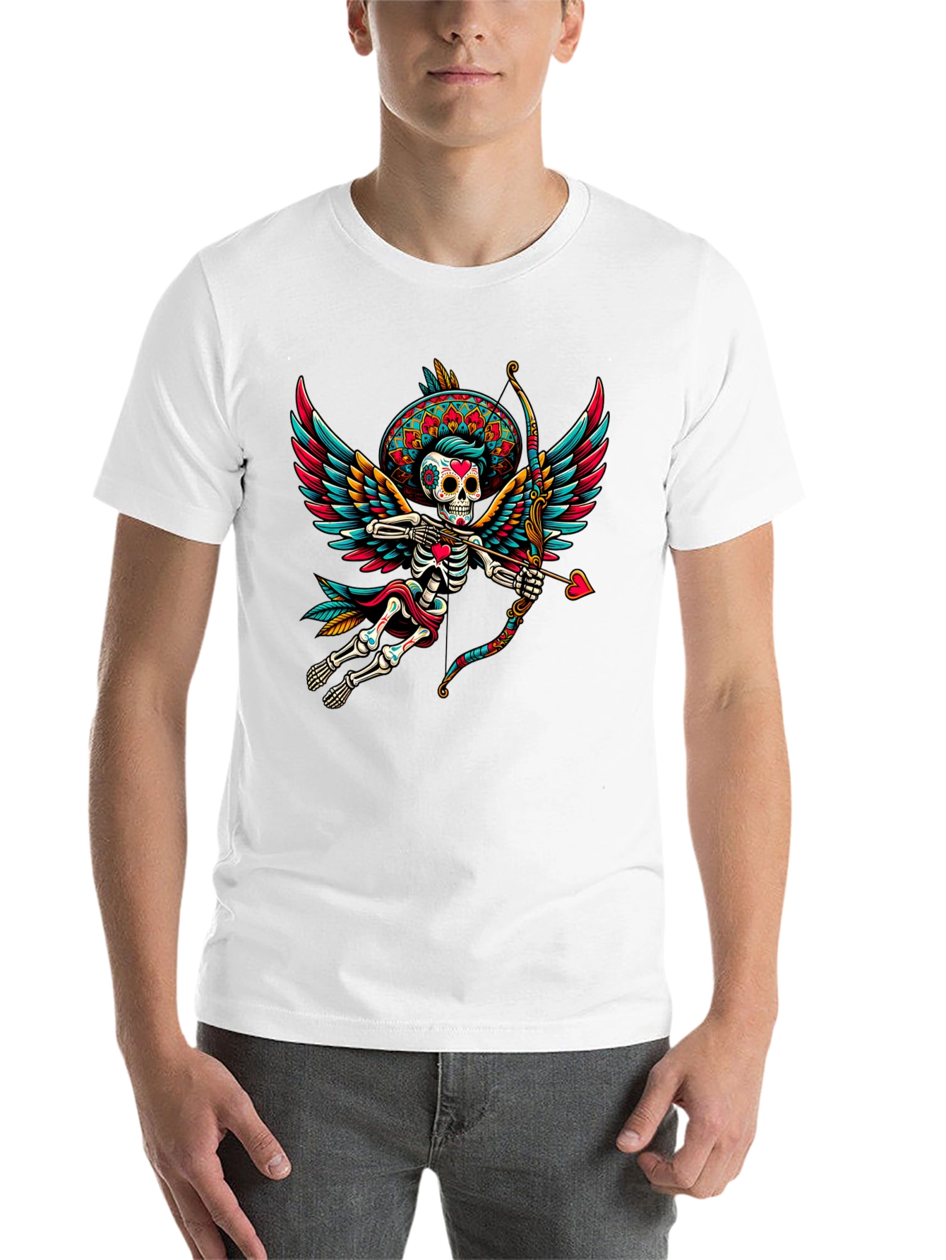 Black Sugar Skull Cupid T-Shirt - Unique Dia de los Muertos Design view 14