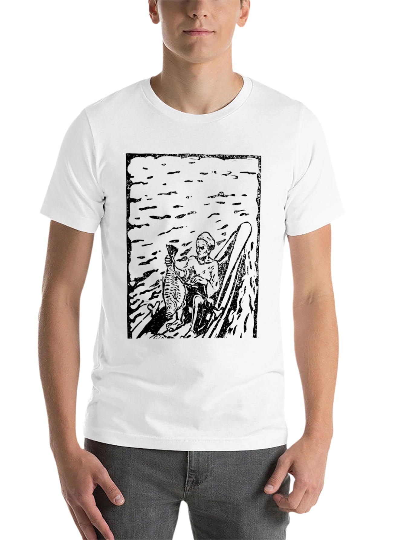Black Dark Graphic Print Tee - Fisherman Design view 14