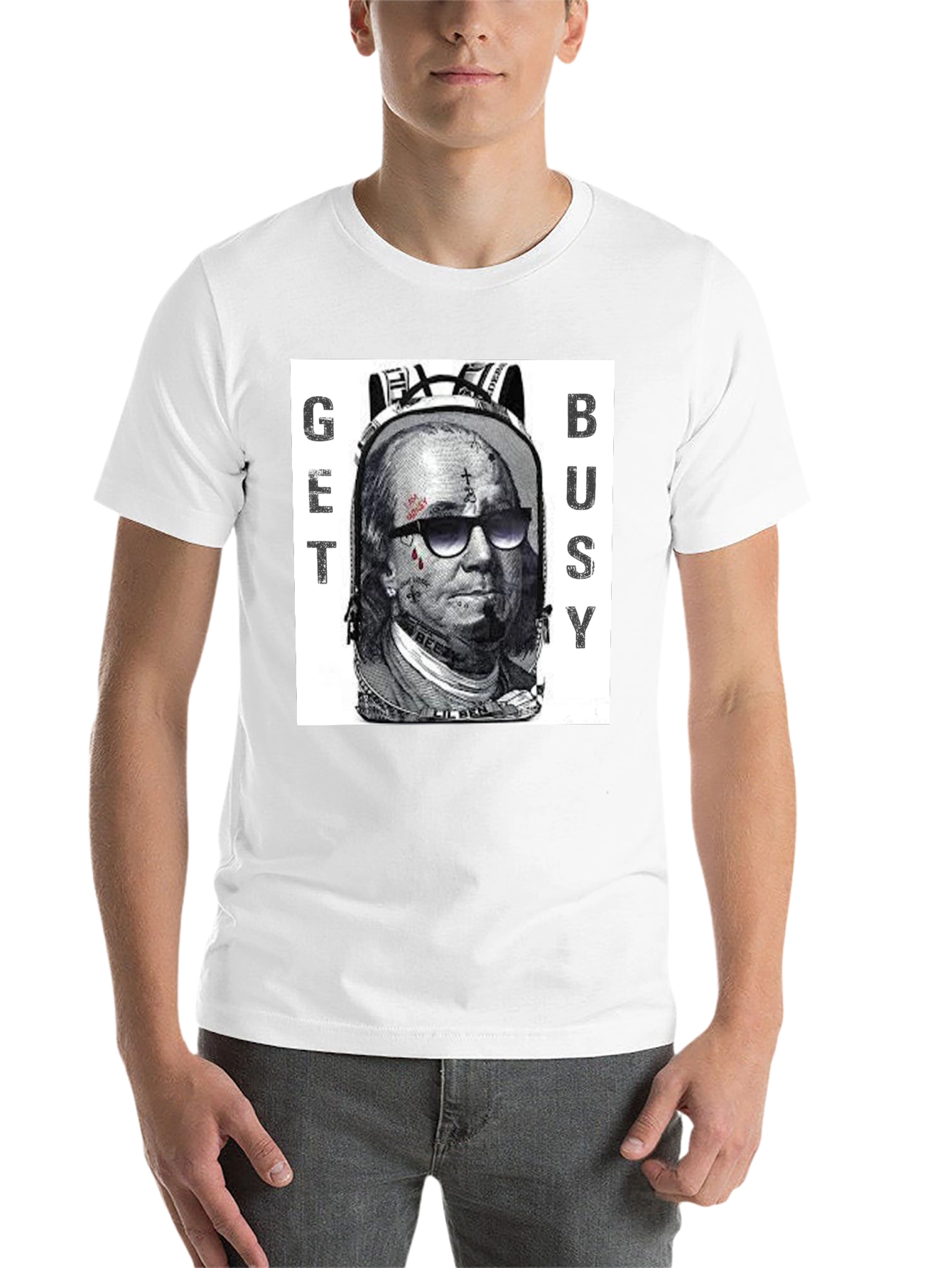 Black Get Busy Graphic T-Shirt - Unique Design view 14