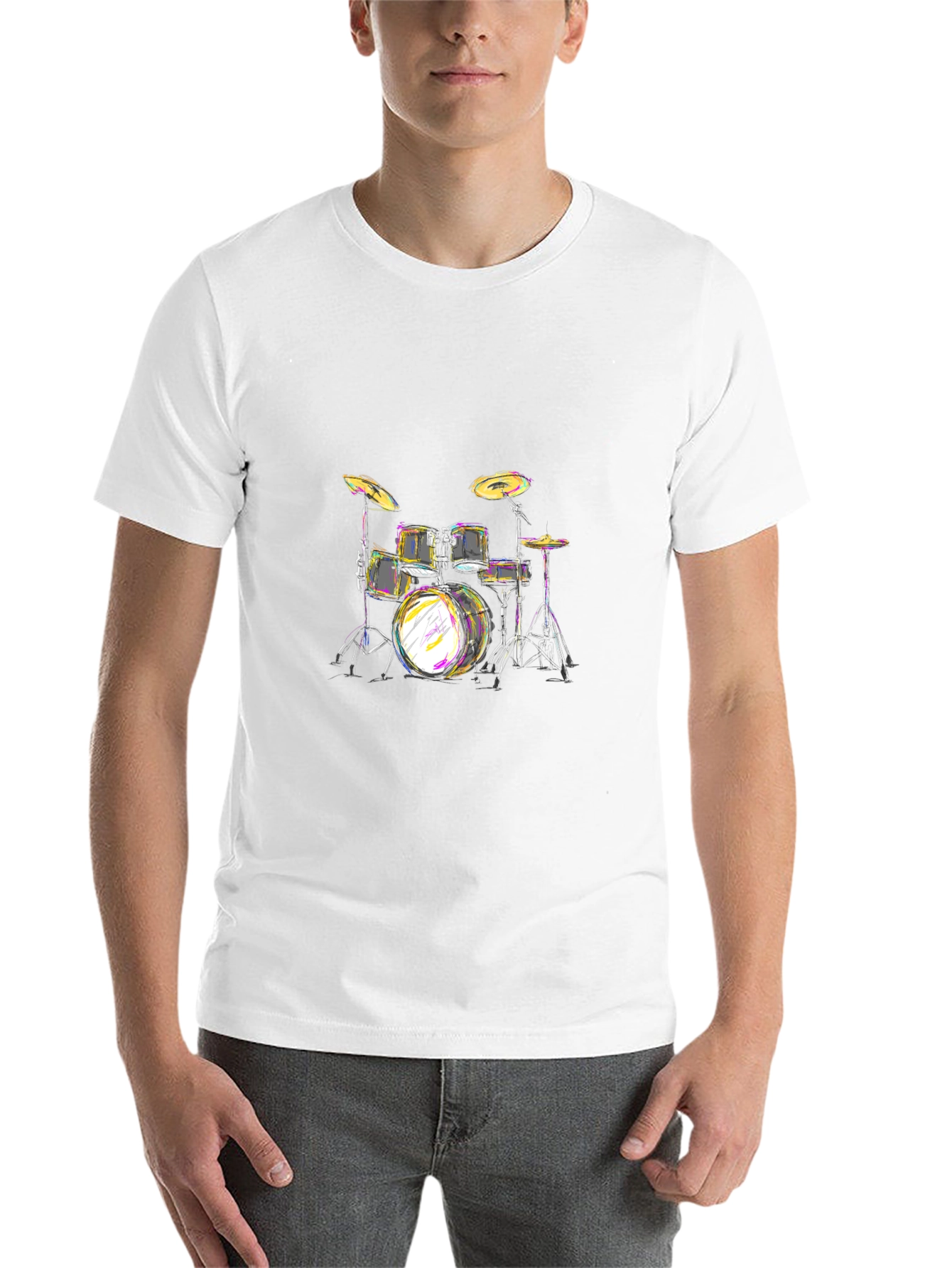 Black Drum Set Graphic Tee - Black Cotton T-Shirt view 14