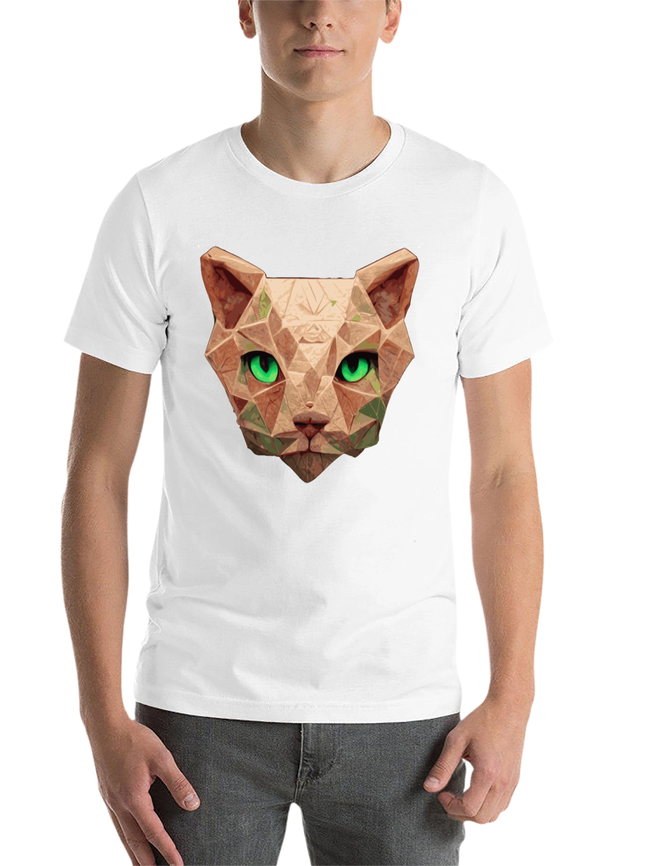 Black Geometric Cat Head T-Shirt - Stylish Graphic Tee view 14