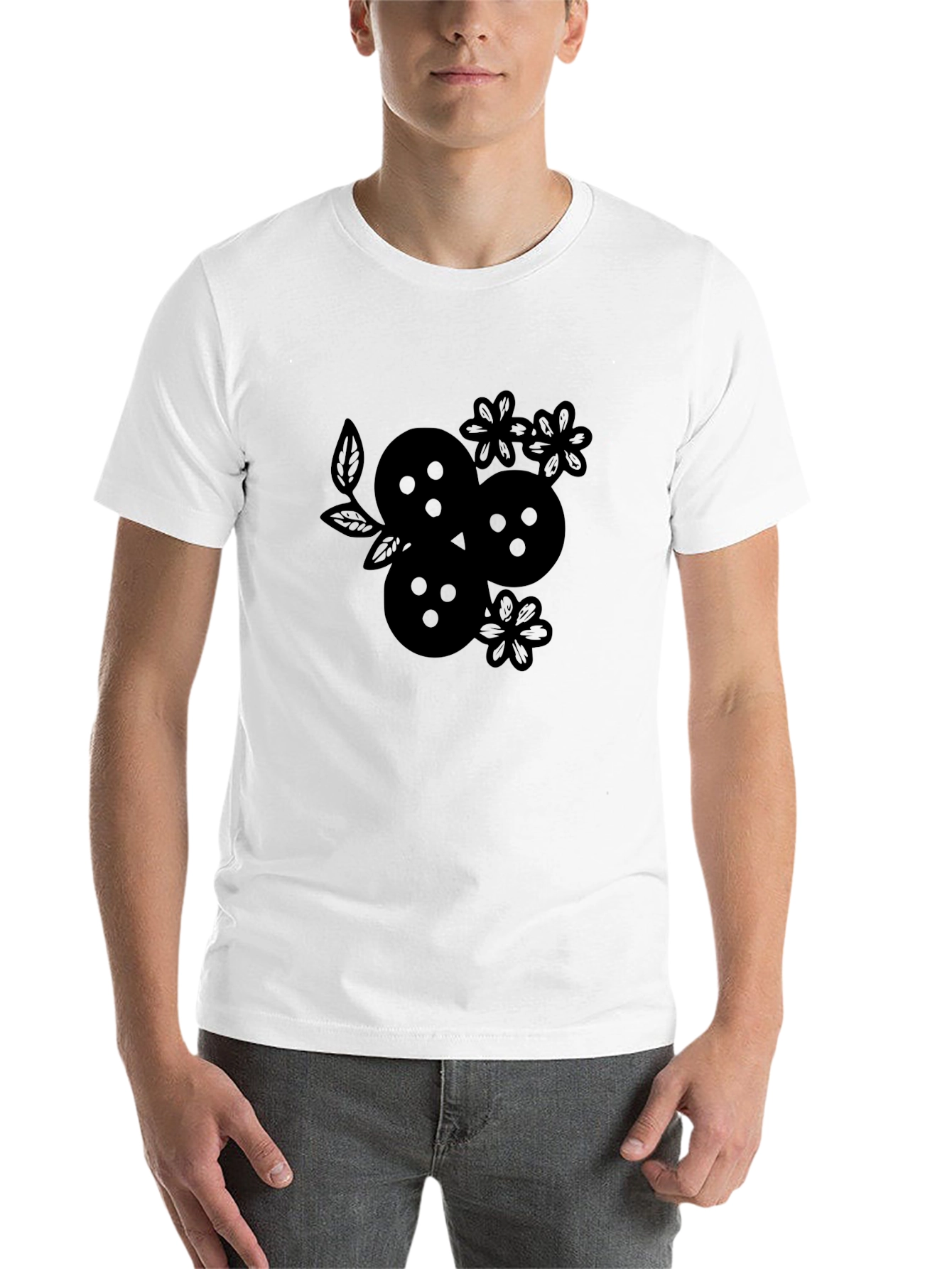 Black Black Graphic Tee - Floral Fruit Design view 14