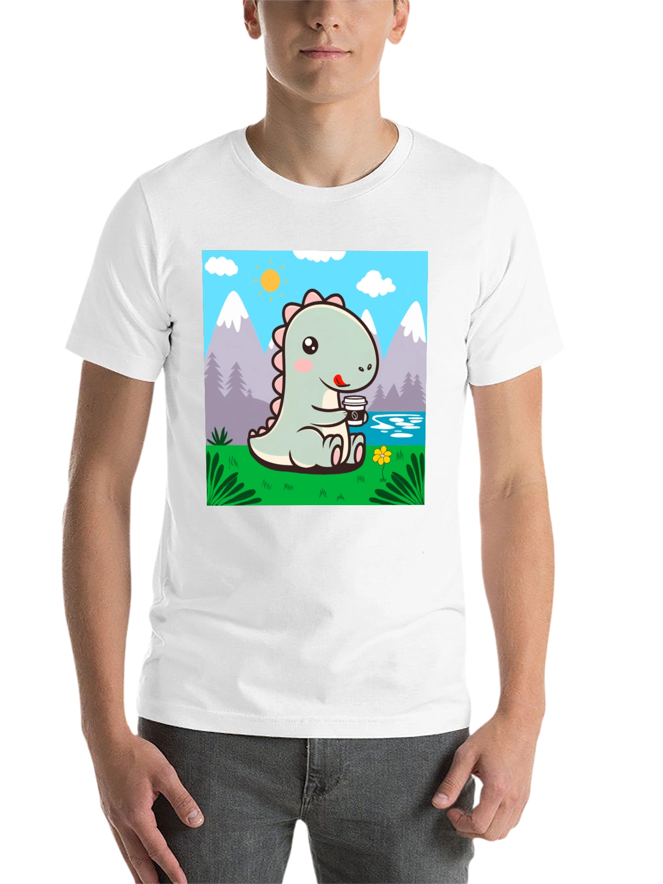 Black Cute Dinosaur Coffee T-Shirt view 14