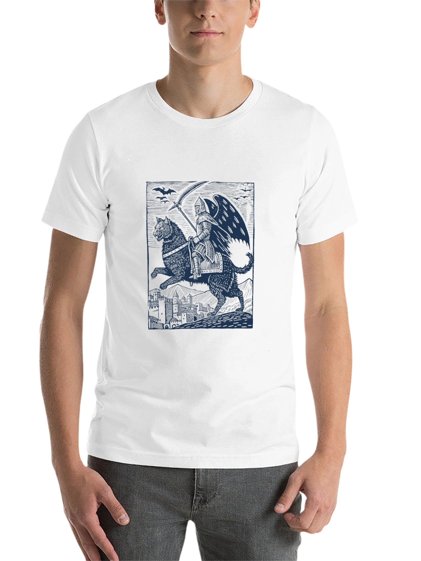 Grim Reaper Wolf Rider Graphic Tee - Black Cotton - 14