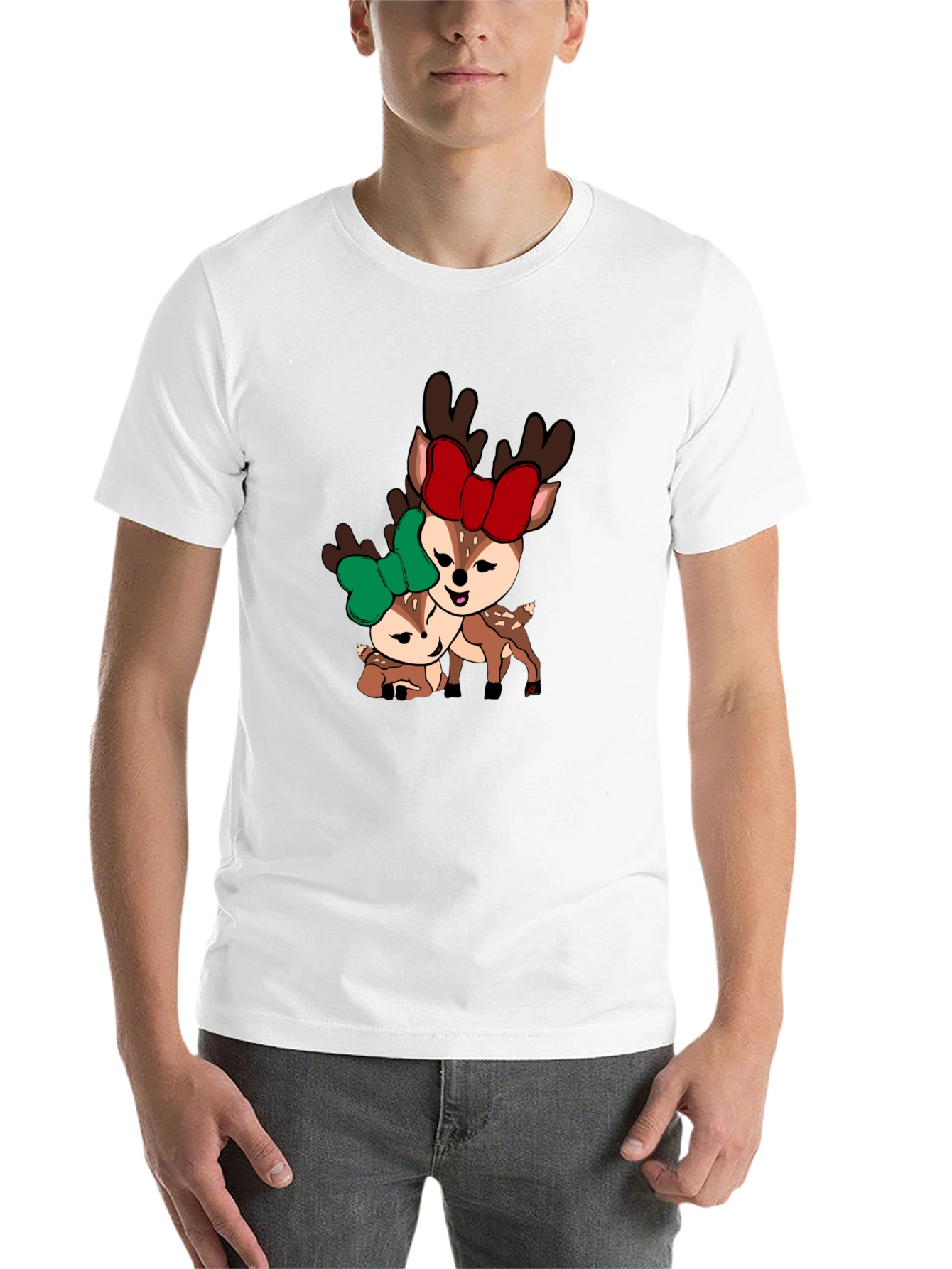 Black Cute Deer Couple T-Shirt - Holiday Season Apparel view 14