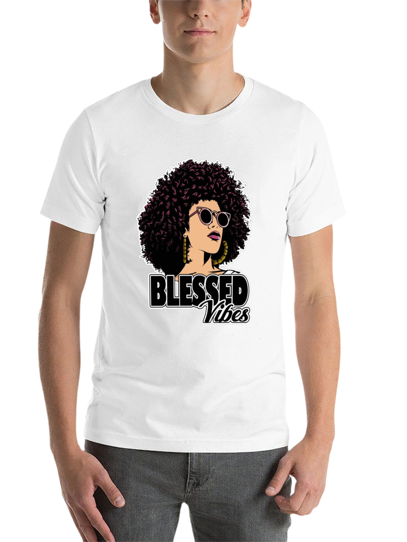 Black Blessed Vibes Graphic Tee - Stylish Afro Woman Design view 14
