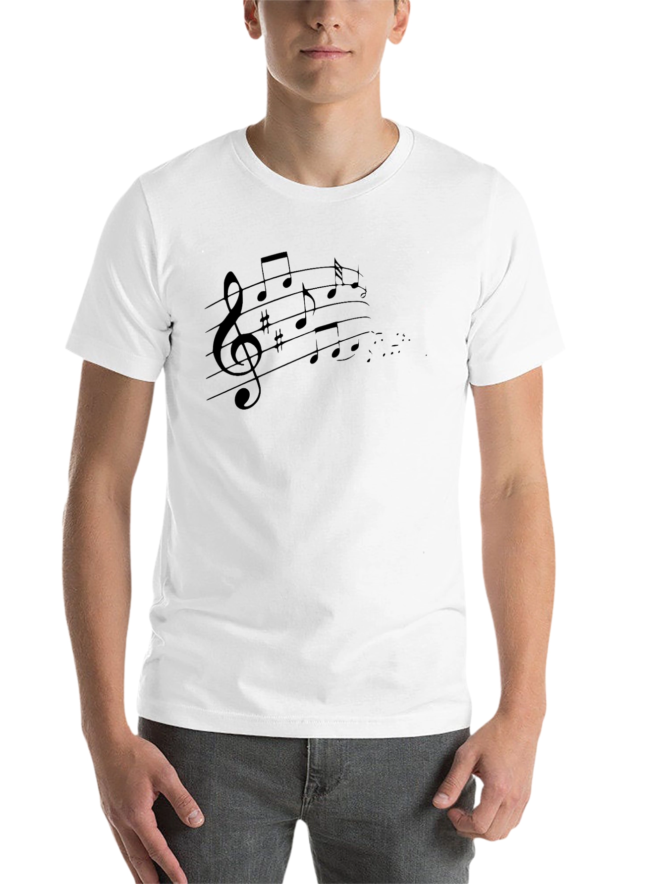 Black Musical Notes Graphic Tee - Black Crew Neck T-Shirt view 14