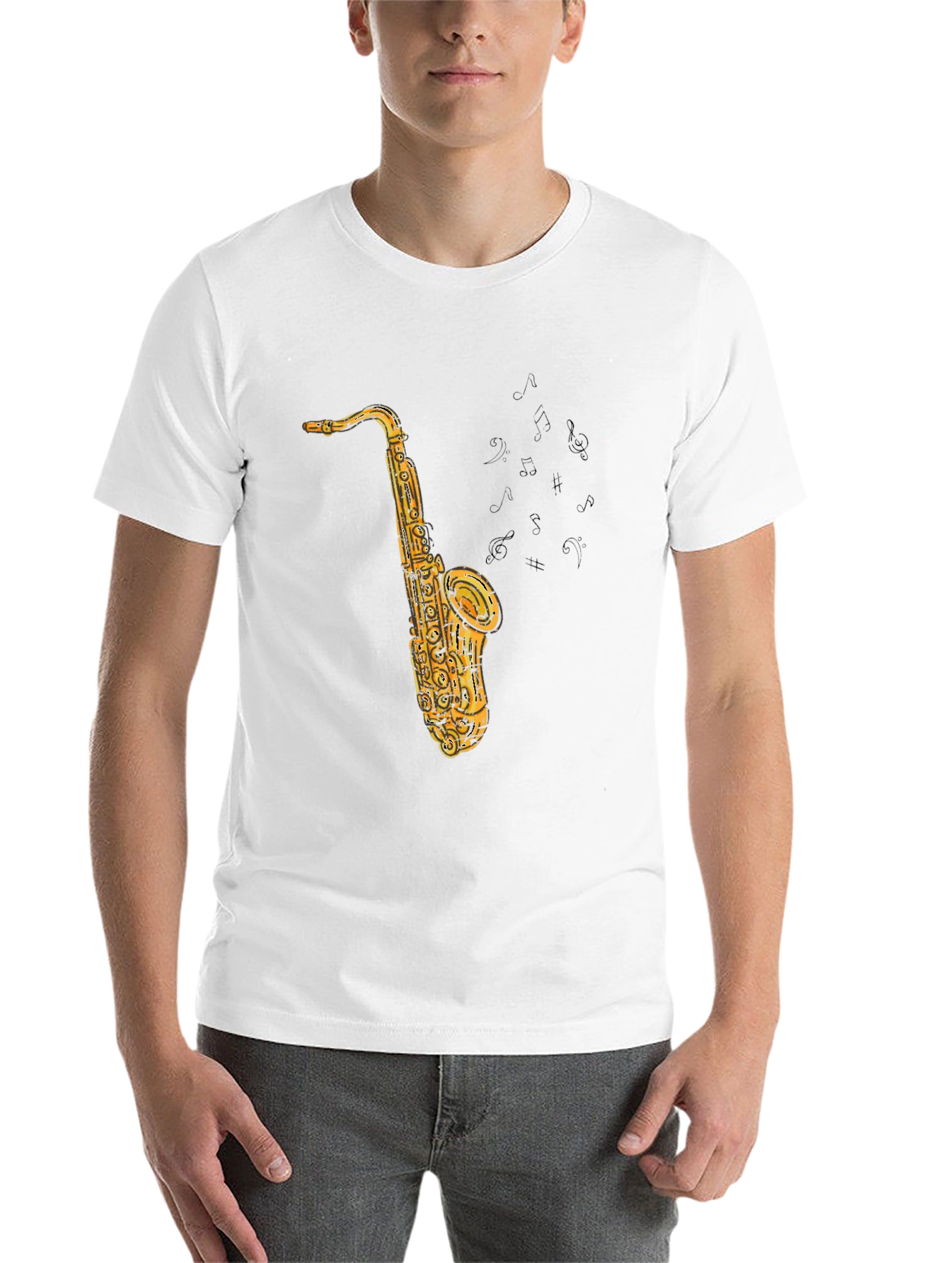 Black Saxophone Graphic Tee - Black Cotton T-Shirt view 14