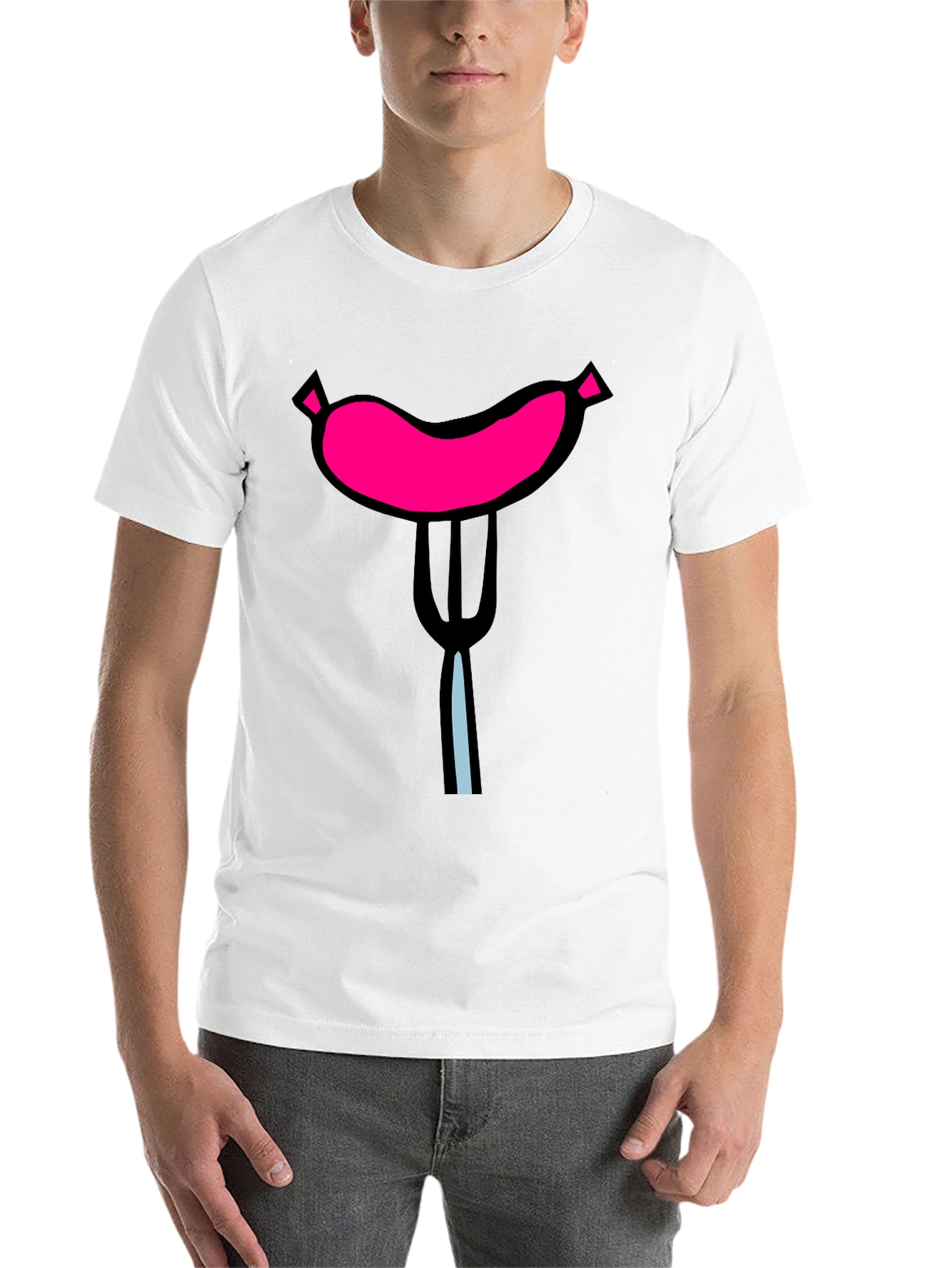 Black Funny Sausage on Fork Black T-Shirt view 14