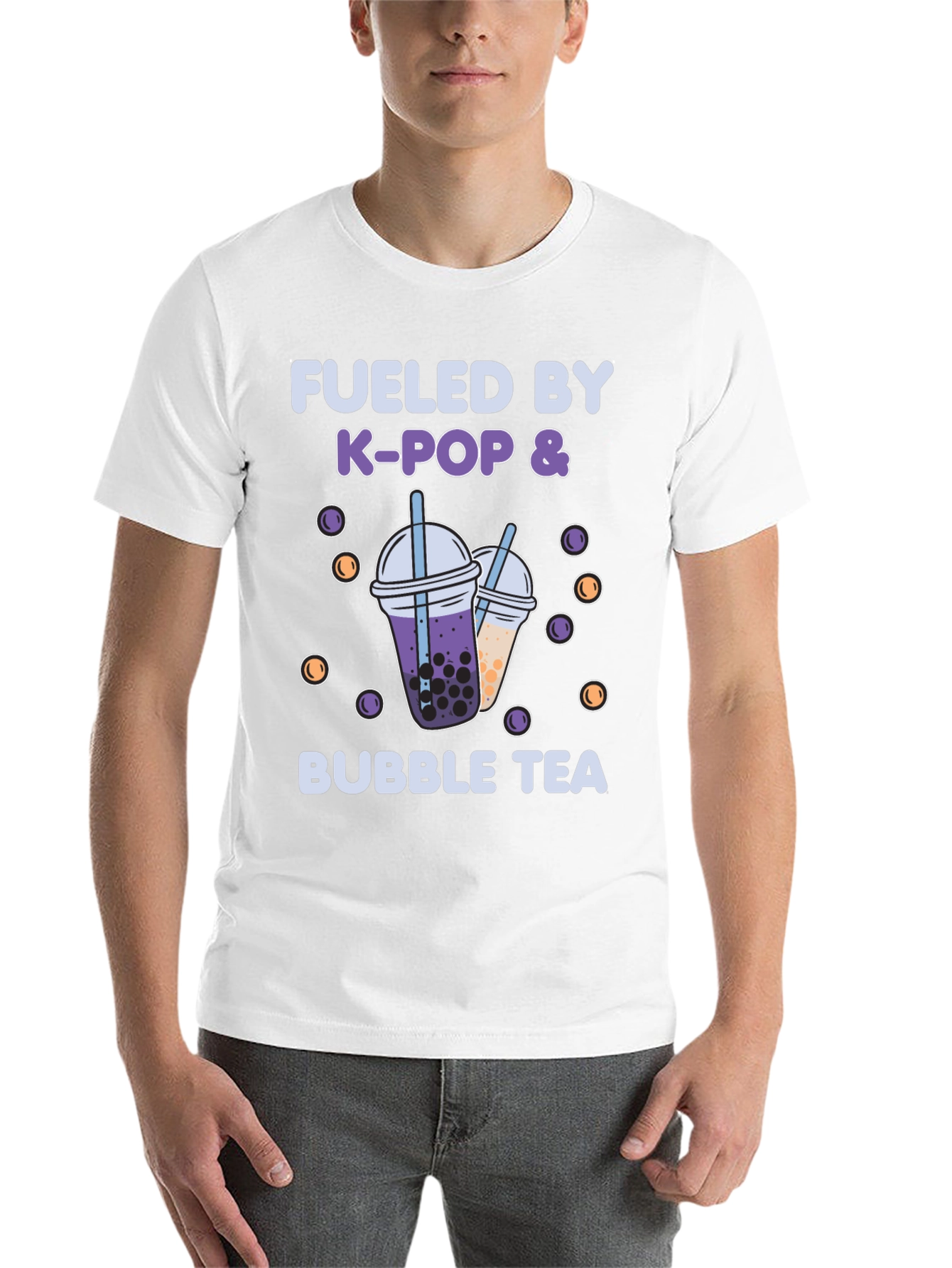 Black Fueled by K-Pop & Bubble Tea Graphic T-Shirt view 14