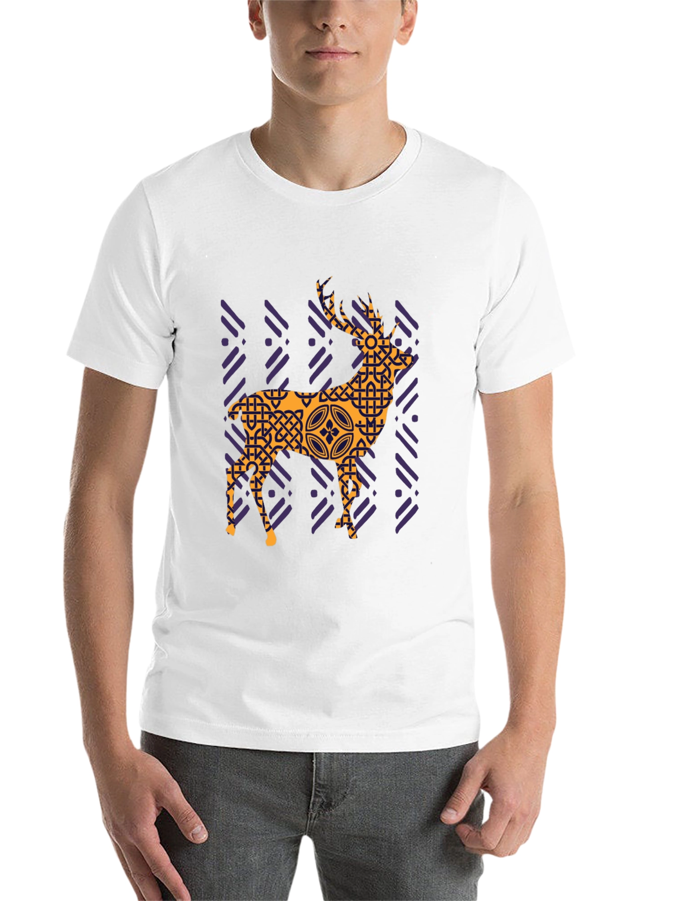 Black Geometric Deer Graphic Tee - Black view 14