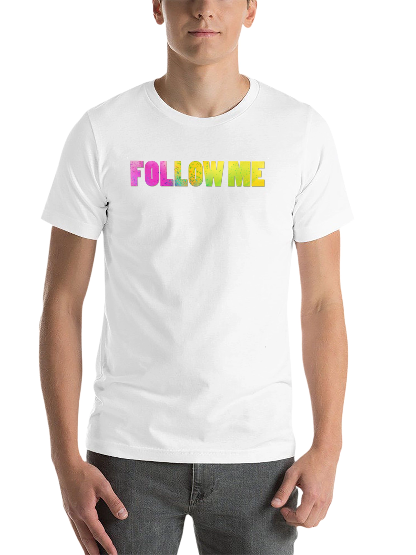 Black Follow Me Rainbow Text Black Tee view 14