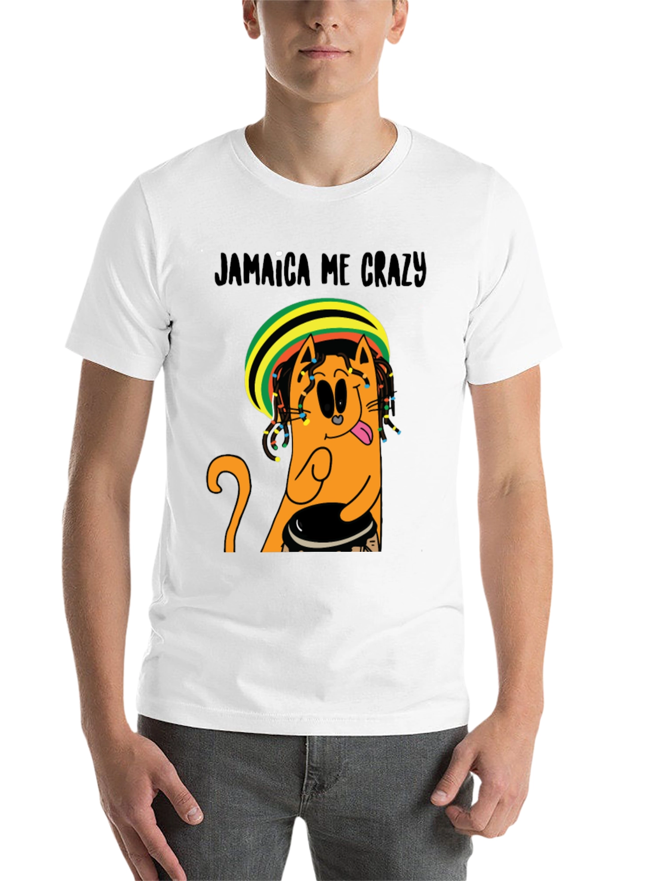 Black Jamaica Me Crazy T-Shirt - Cat Reggae Design view 14
