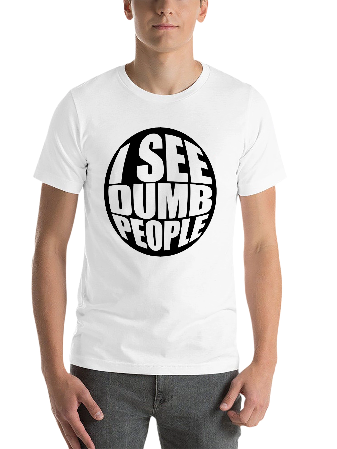 Black I See Dumb People Graphic Tee - Black Crew Neck Cotton T-Shirt view 14