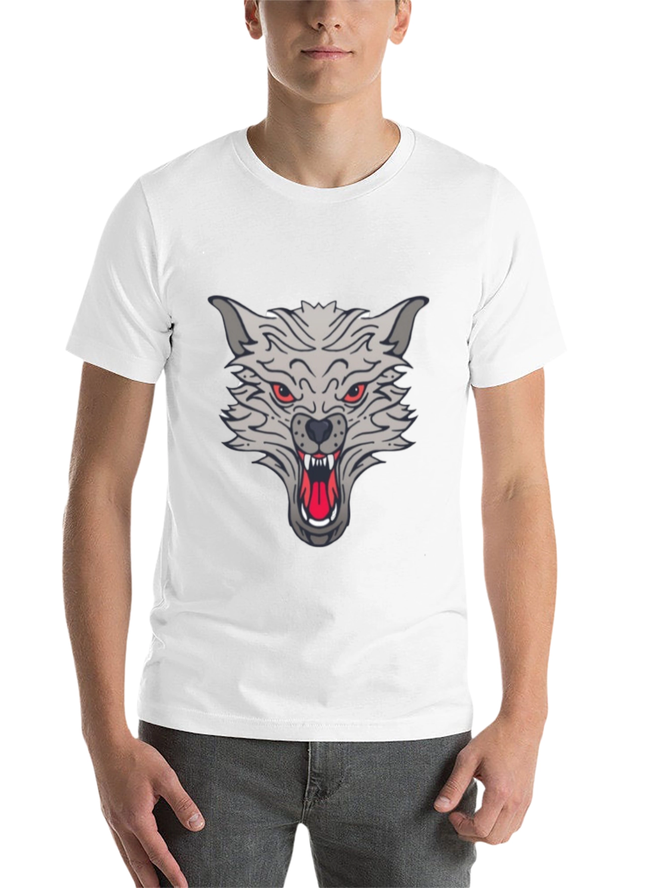 Black Men's Black Wolf Graphic T-Shirt view 14