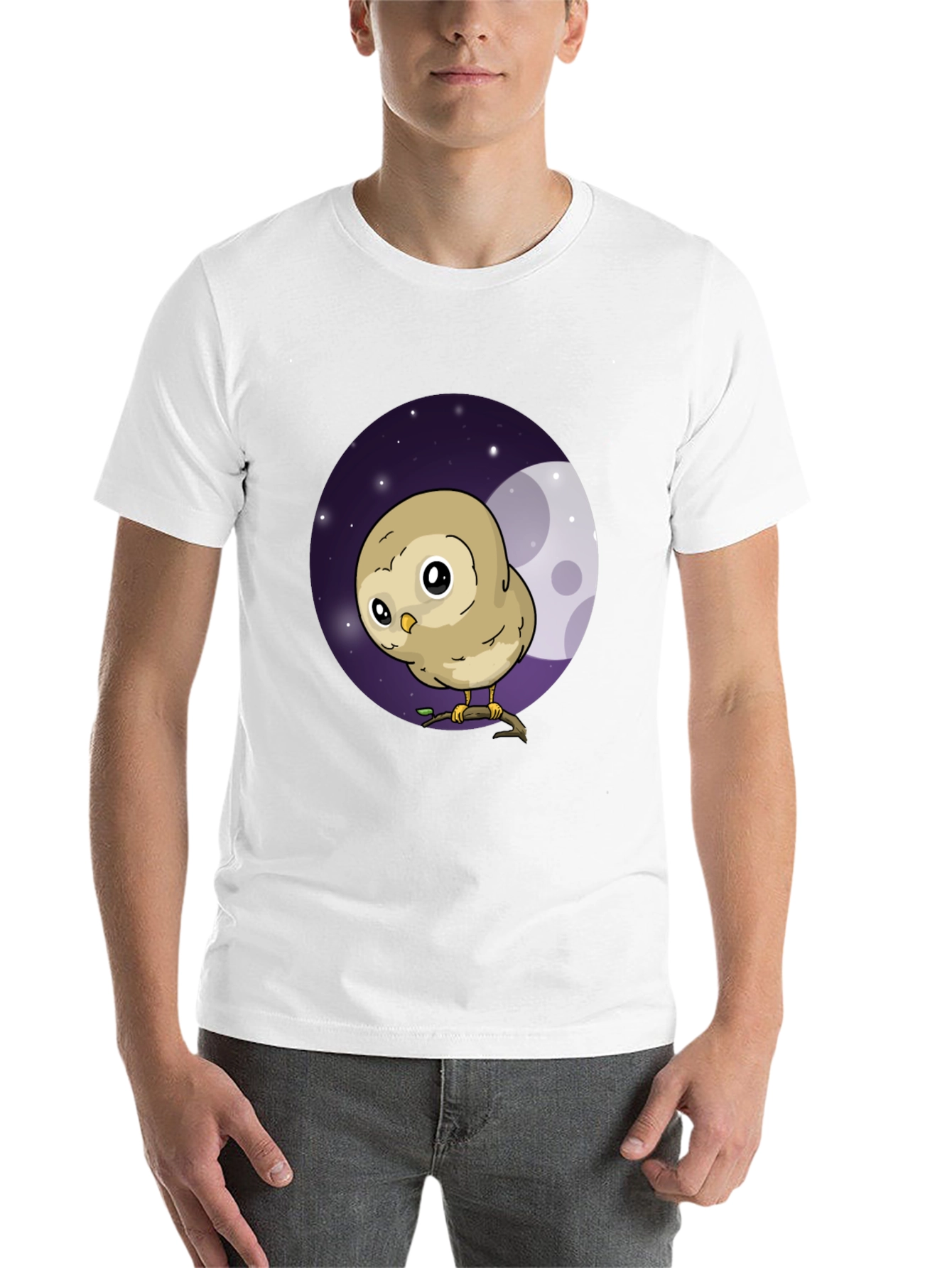 Black Cute Owl Moon Graphic Black T-Shirt view 14