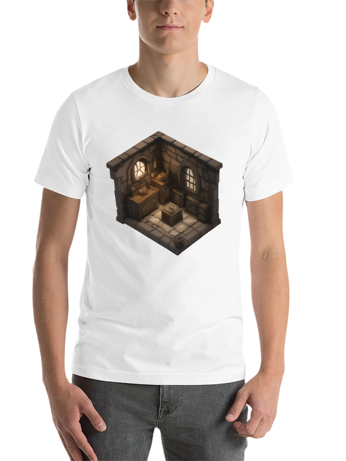 Black Isometric Medieval Room T-Shirt - Fantasy Decor Tee view 14