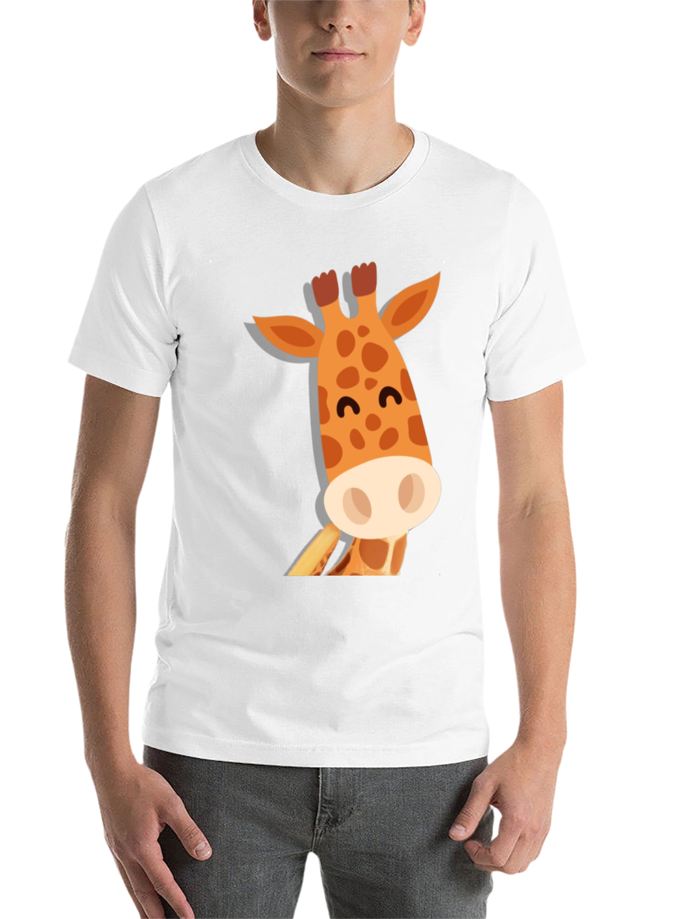 Black Cute Giraffe Graphic Tee - Black Cotton T-Shirt view 14