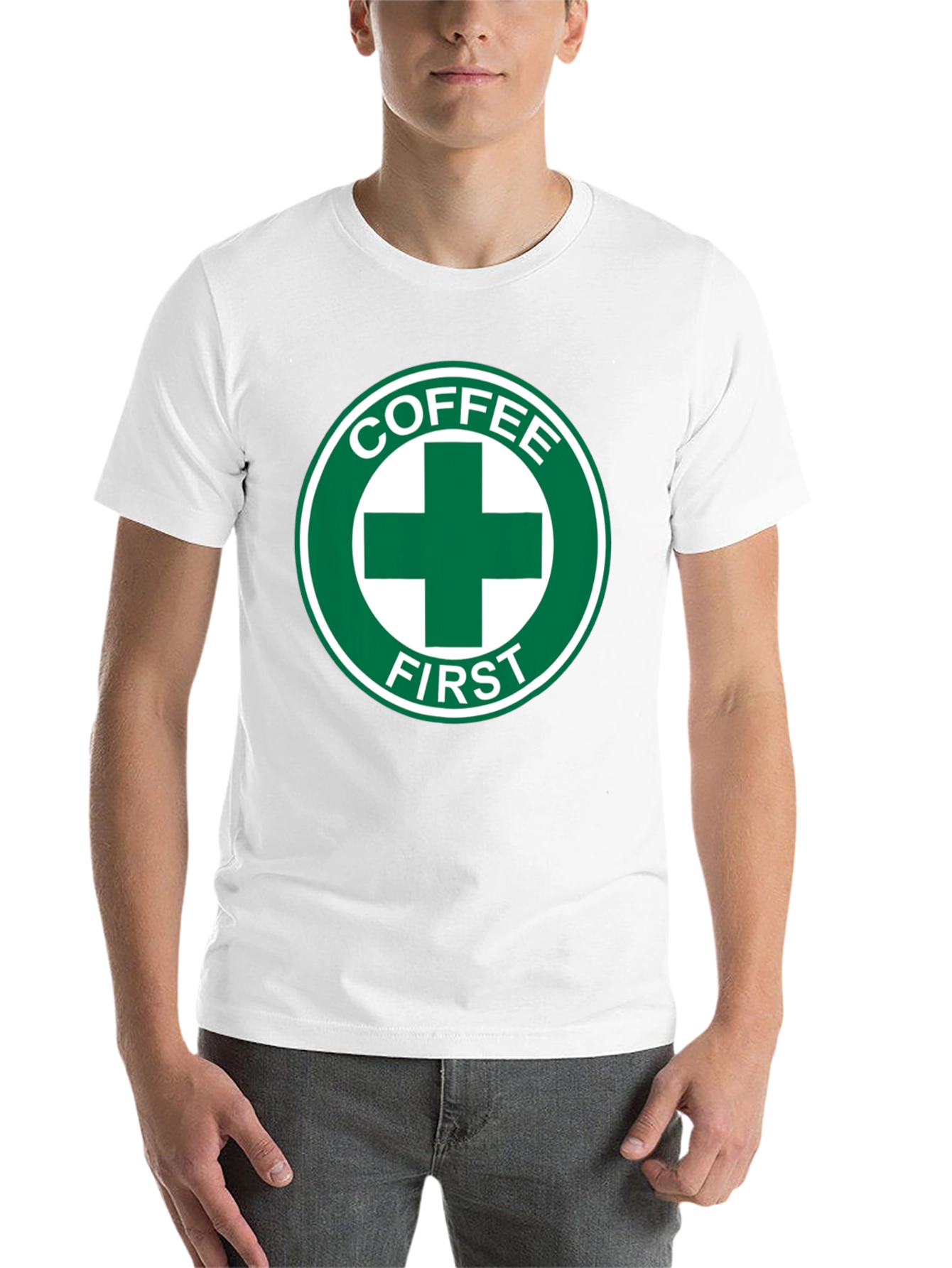 Black Coffee First T-Shirt - Green Cross Design view 14