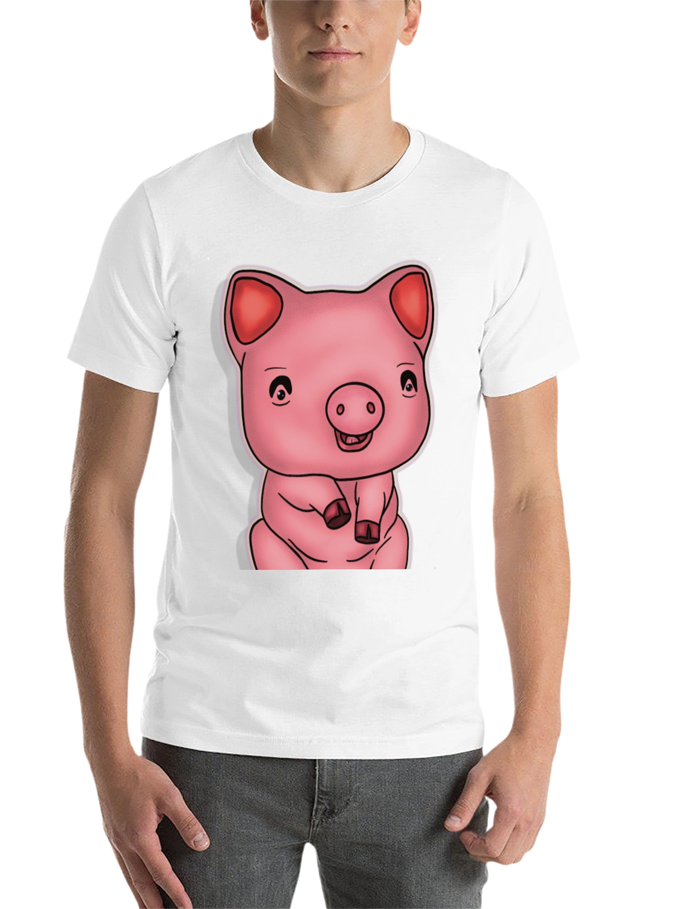 Black Cute Pig Graphic Black T-Shirt view 14