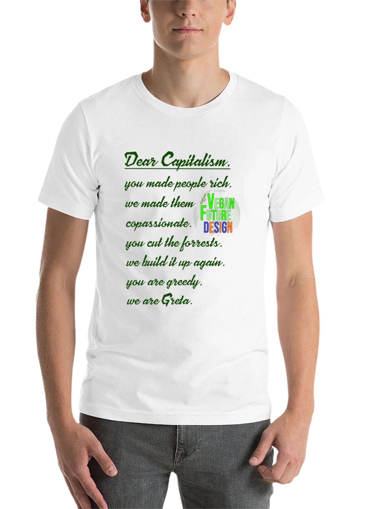Black Vegan Future Design T-Shirt: Dear Capitalism Slogan Tee view 14