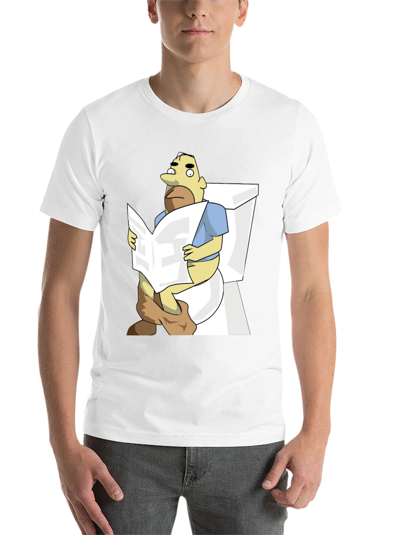 Black Humorous Cartoon Man on Toilet T-Shirt view 14