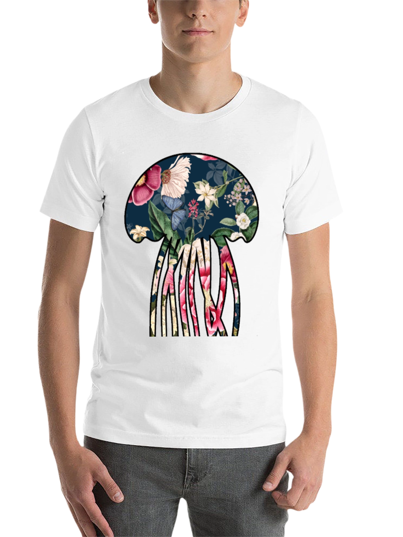 Black Floral Jellyfish Graphic Tee - Black Cotton T-Shirt view 14