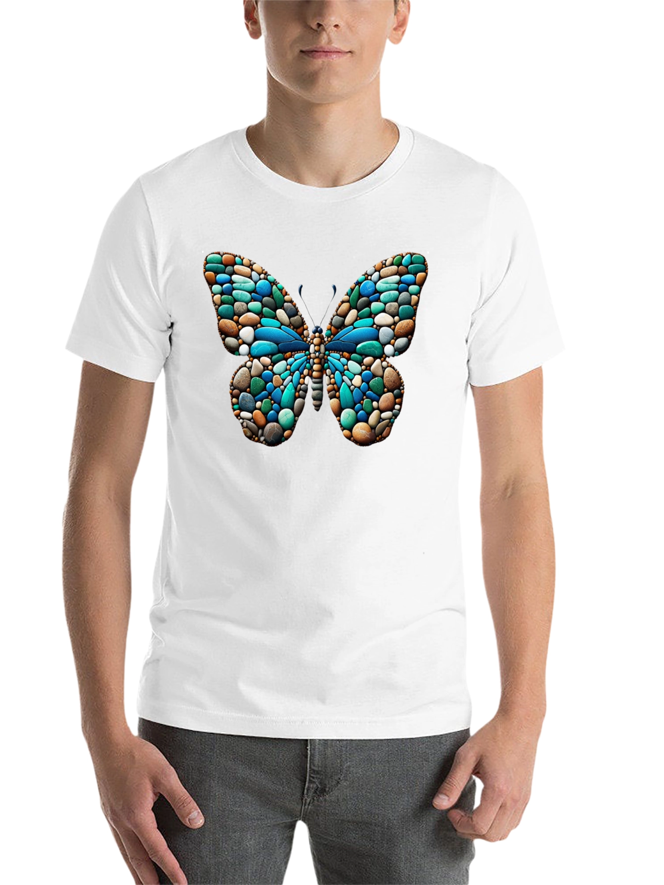 Black Butterfly Stone Pattern Black T-Shirt view 14