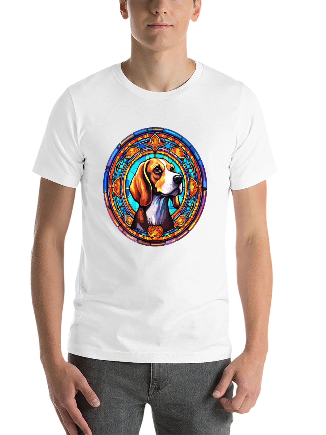 Black Stained Glass Beagle Dog Graphic T-Shirt view 14