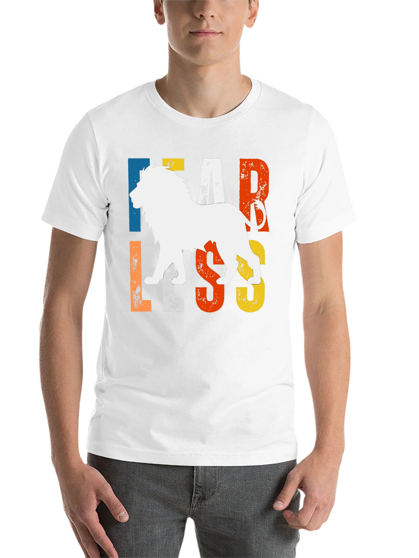 Black Fearless Lion Graphic Tee - Bold Animal Print T-Shirt view 14