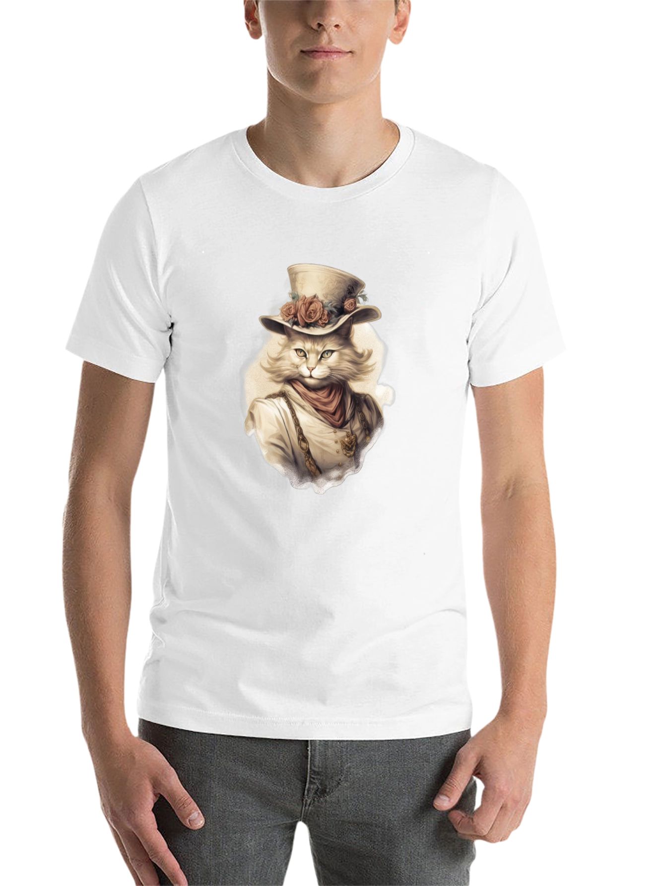 Black Steampunk Cat Graphic Tee - Unique Design view 14