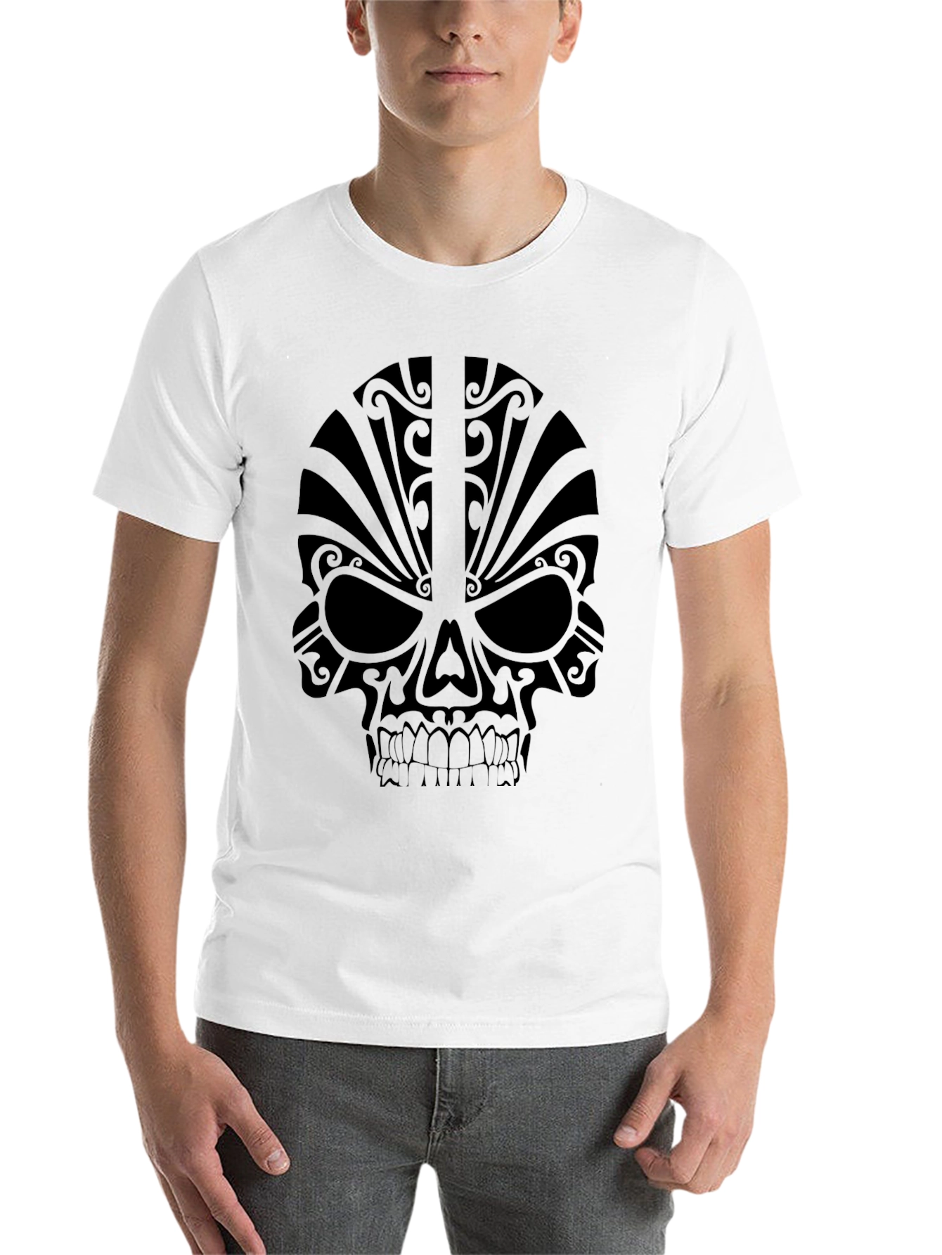 Black Men's Black Skull Graphic Tee view 14