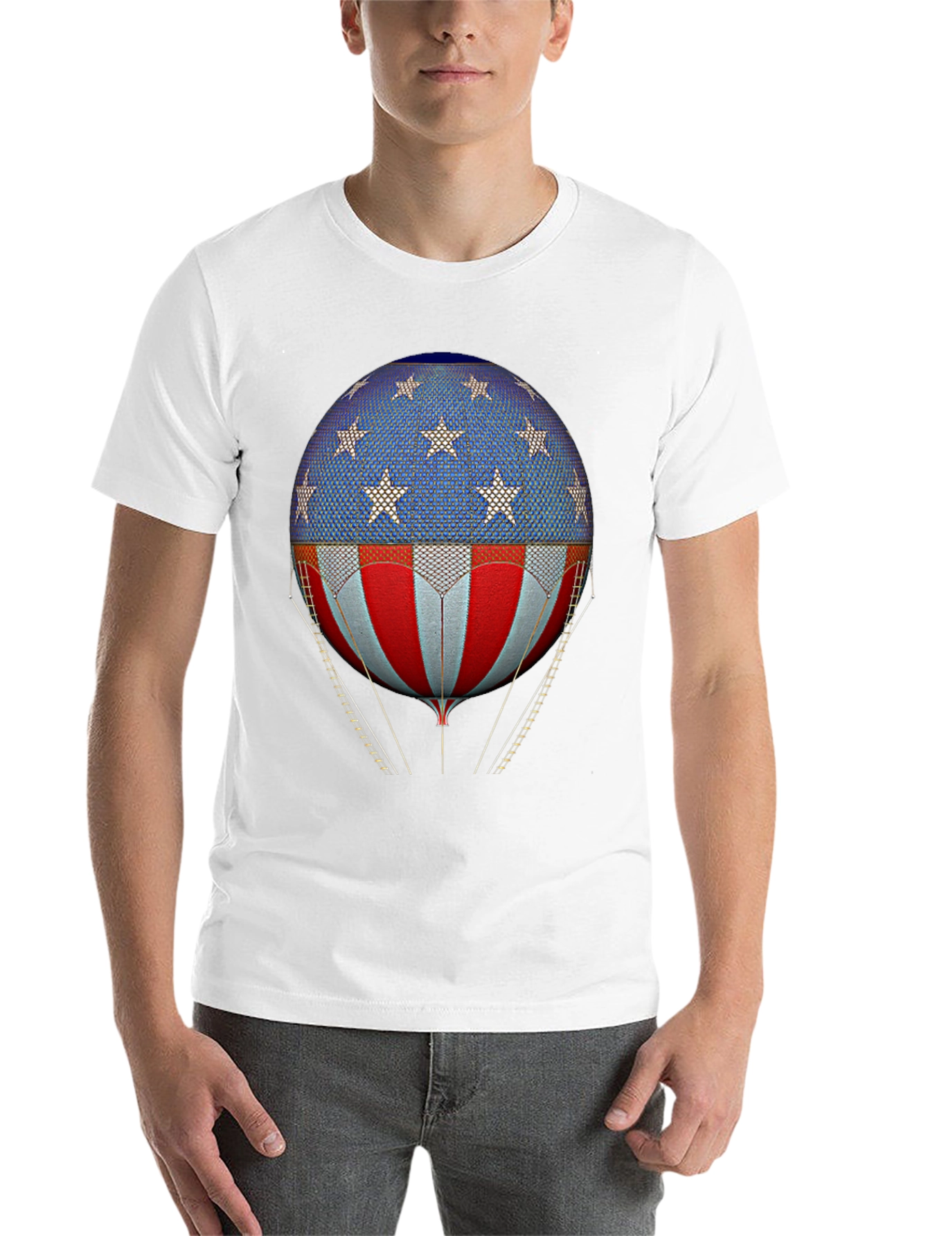 Black American Flag Hot Air Balloon Graphic Tee view 14