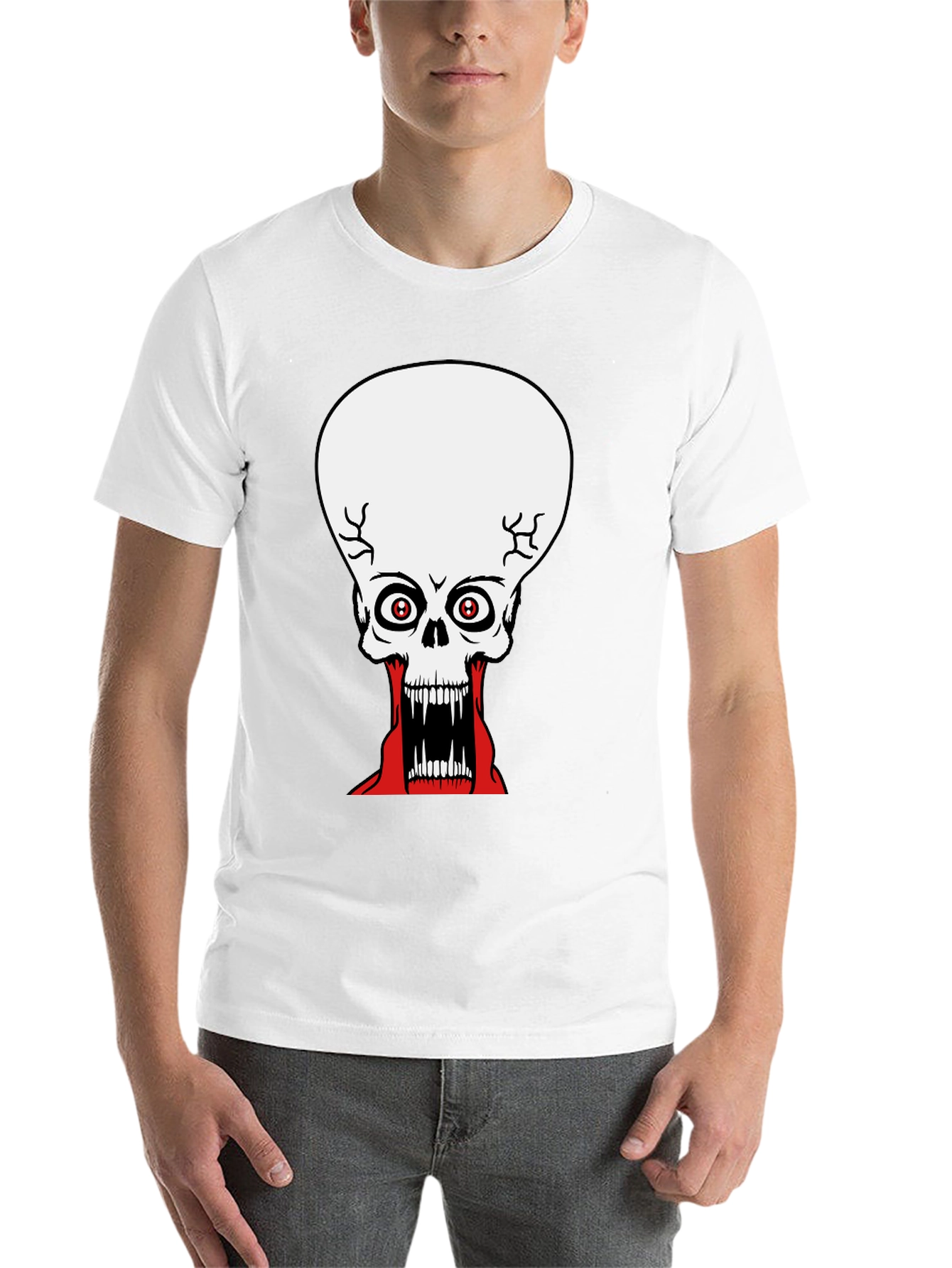 Black Creepy Skull Graphic Print Black T-Shirt view 14