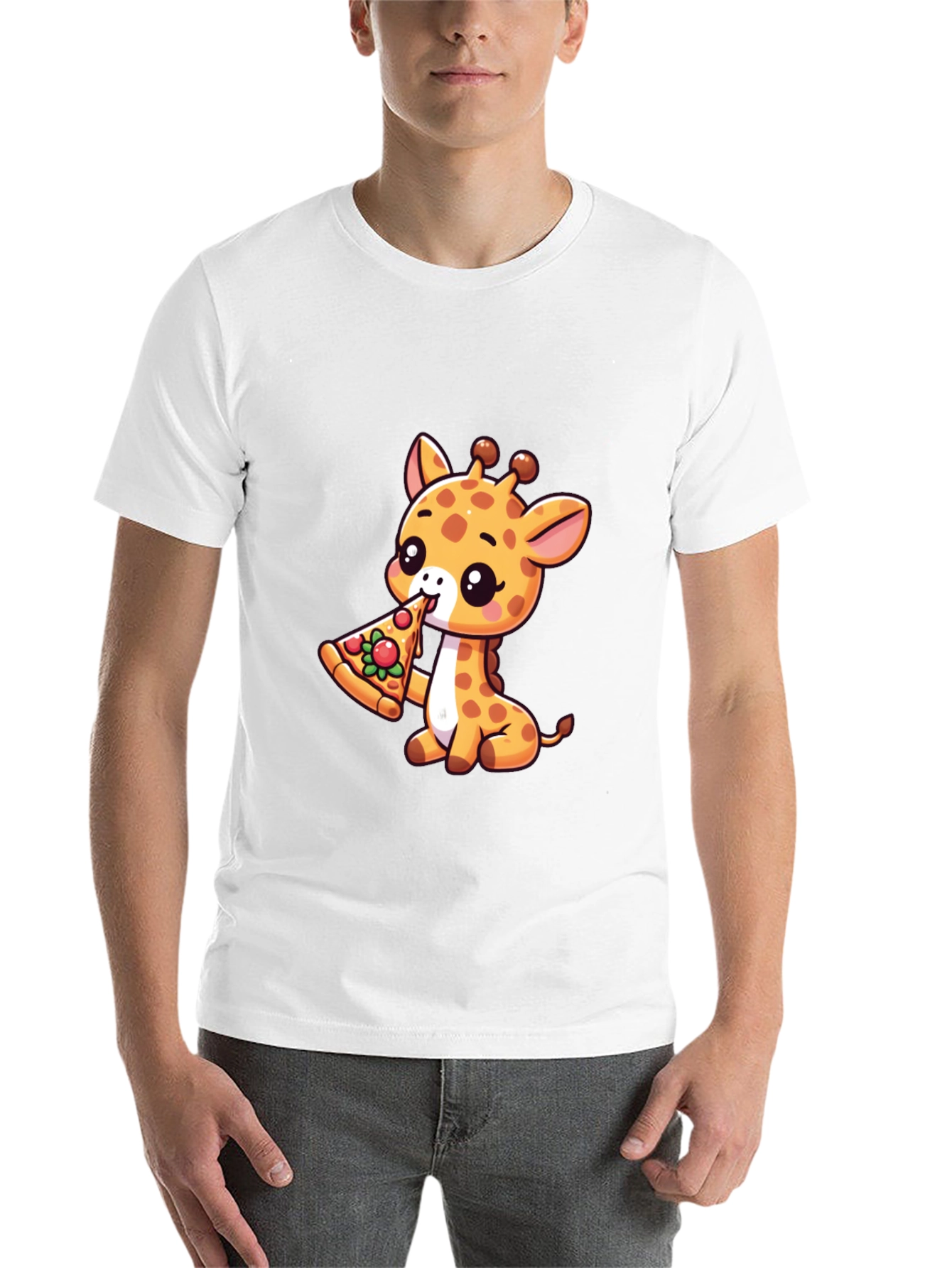 Black Cute Giraffe Pizza Lover T-Shirt view 14