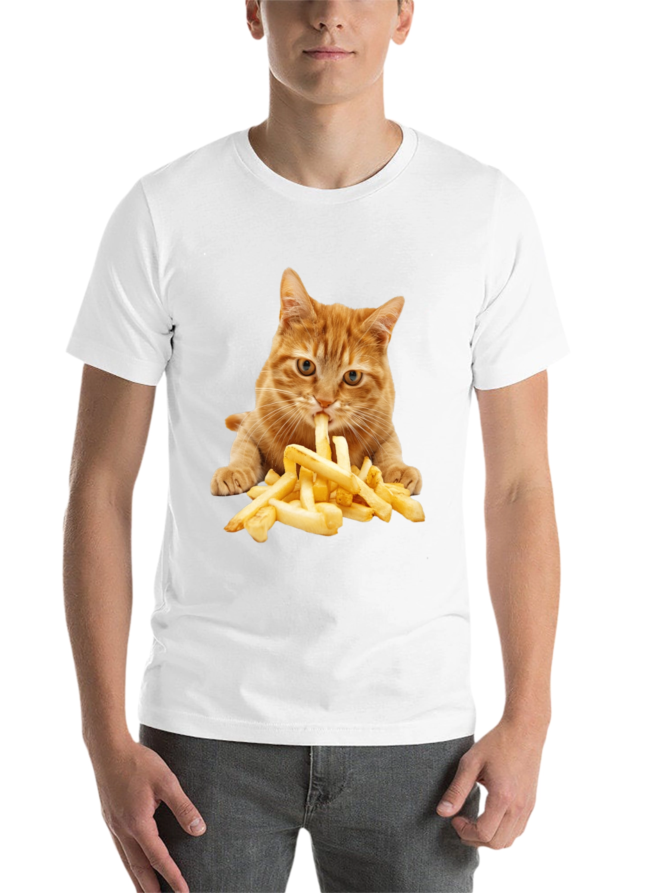 Black Cat Eating Fries Graphic Tee - Unisex T-Shirt view 14