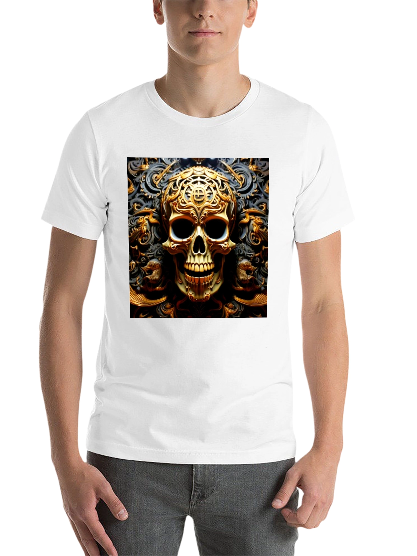 Black Ornate Gold Skull Graphic Tee view 14